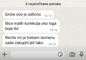 Poruka klijenta o saradnji na izradi sajta.