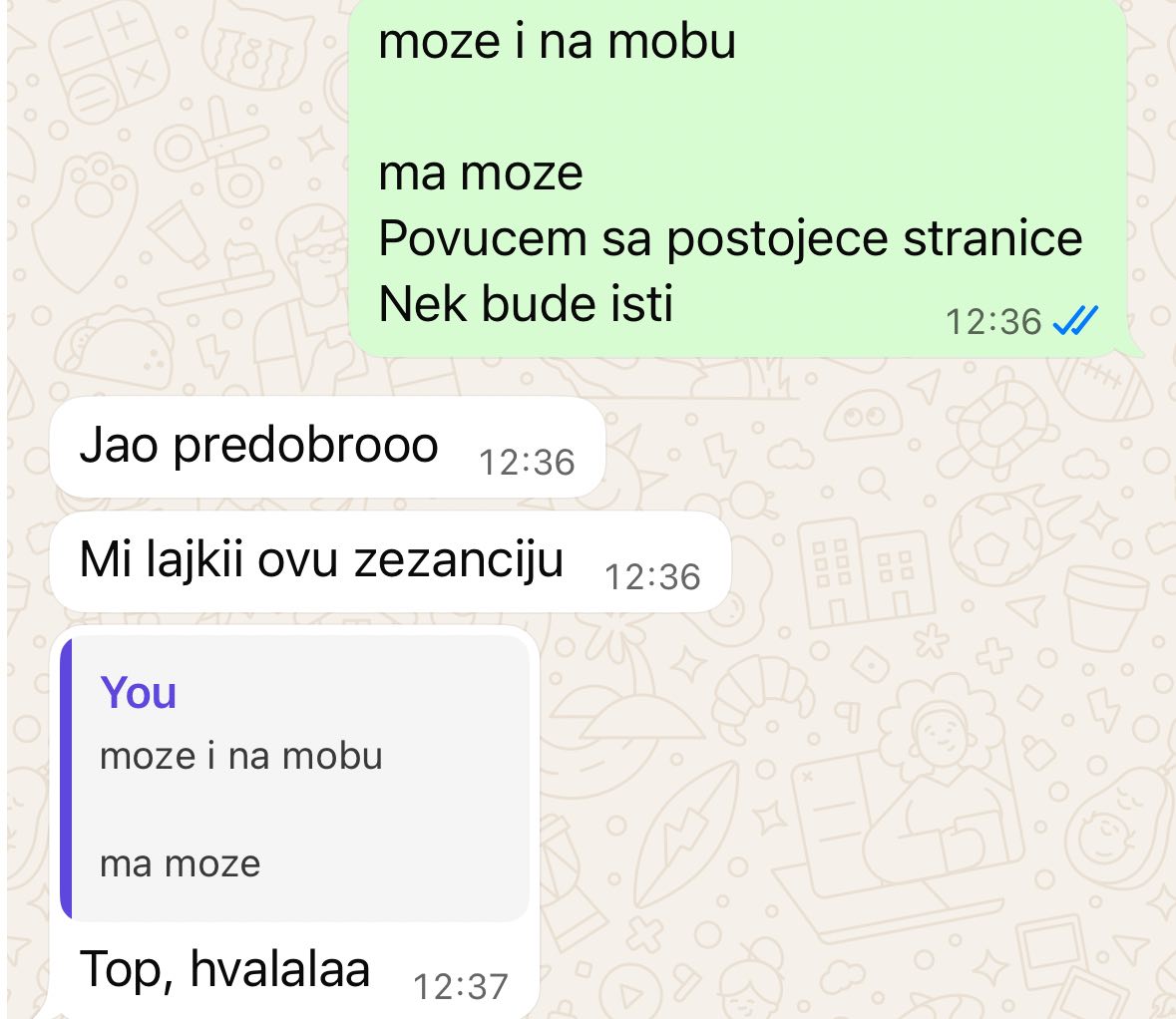 Poruka klijenta: „Jao predobrooo, mi lajkii ovu zezanciju. Top, hvalalaa.“