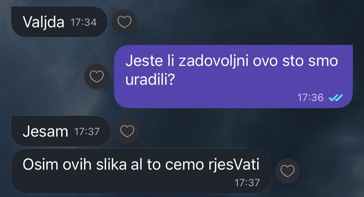 Poruka zadovoljnog klijenta o izrađenom sajtu.